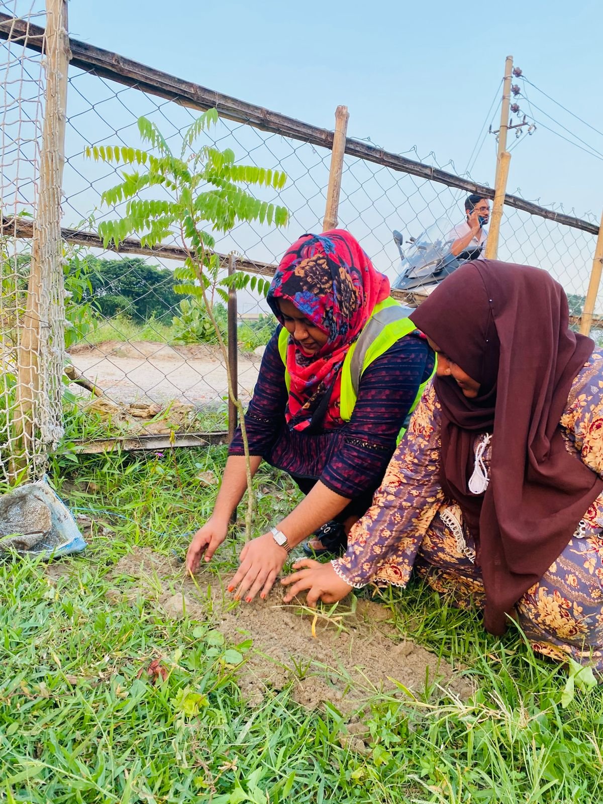 Volunteer working outdoors at night